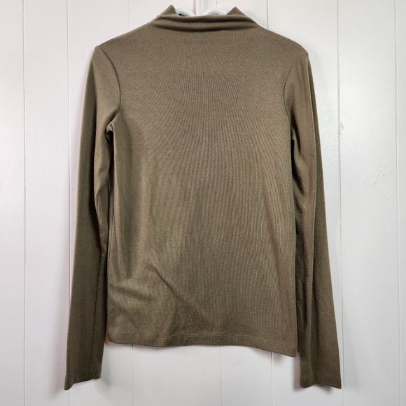 Oak + Fort Taupe Brown Mock Neck Long Sleeve Knit Top Thin Sweater Size XS Basic - Picture 1 of 9